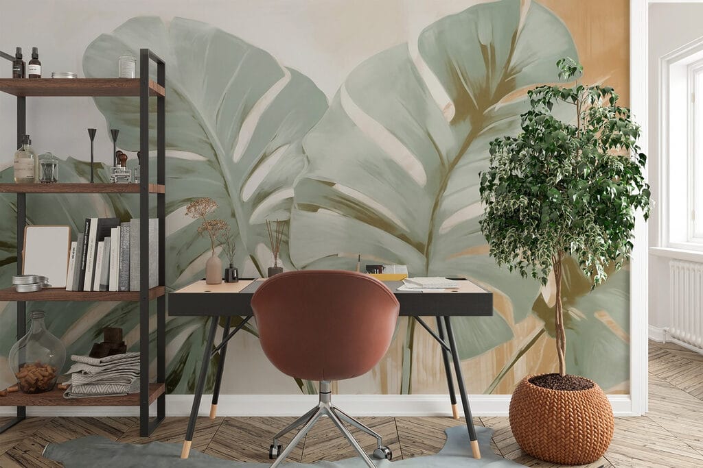 Groene monstera in verf — interieur 3
