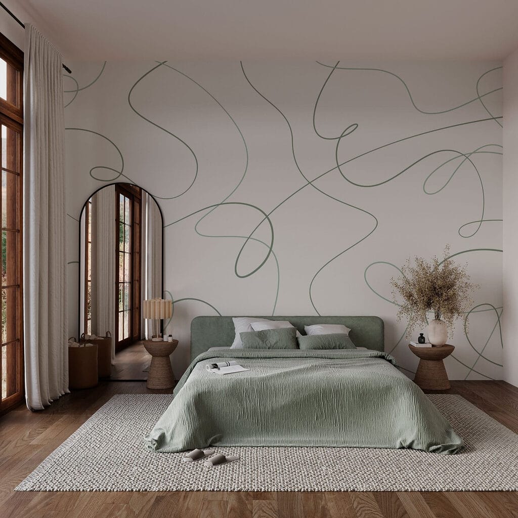 Groene lijnen op een witte achtergrond in een interieur