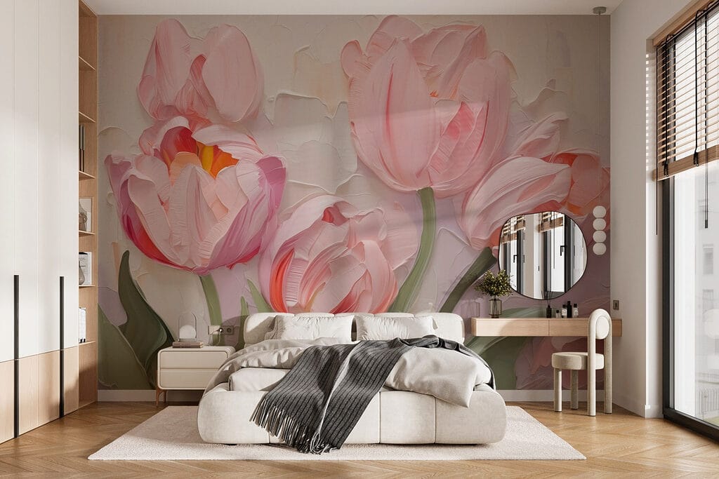 Roze tulpen in verf — interieur 1