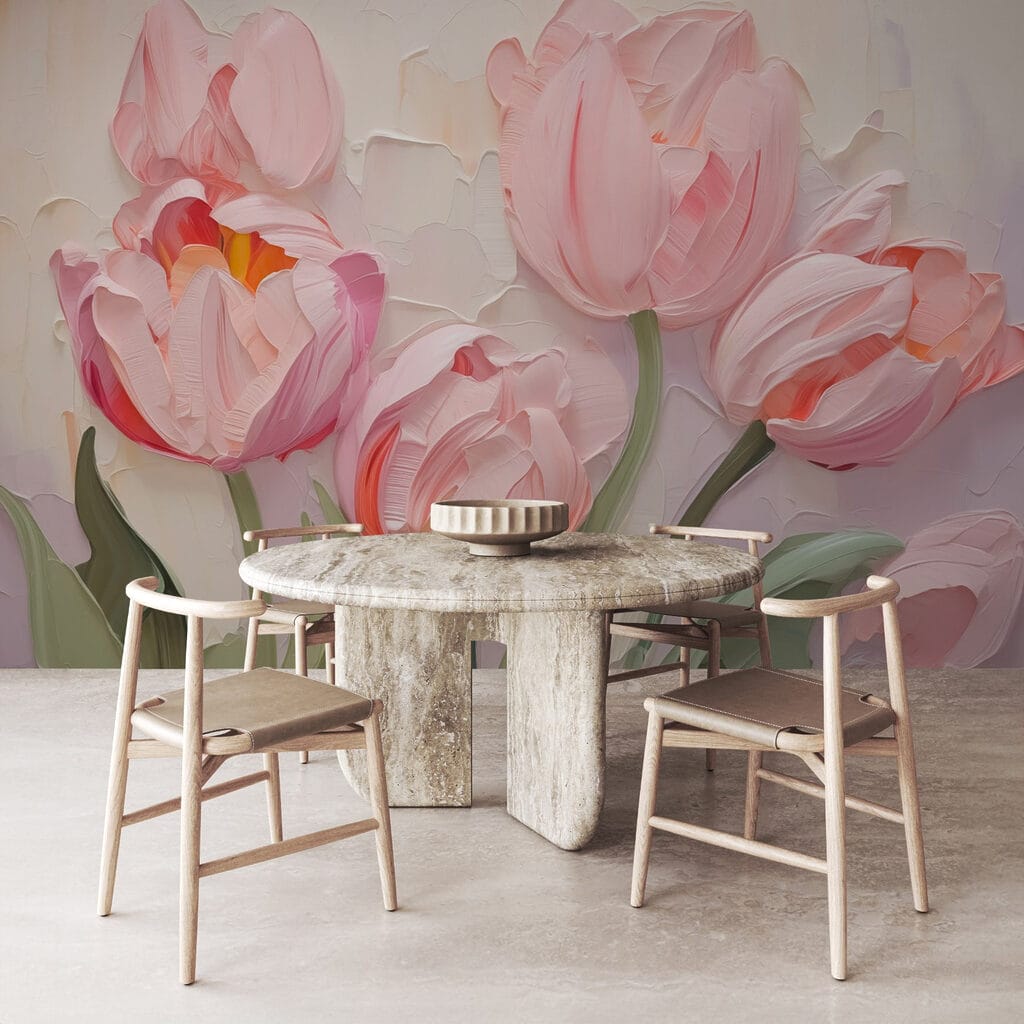 Roze tulpen in verf — interieur 2