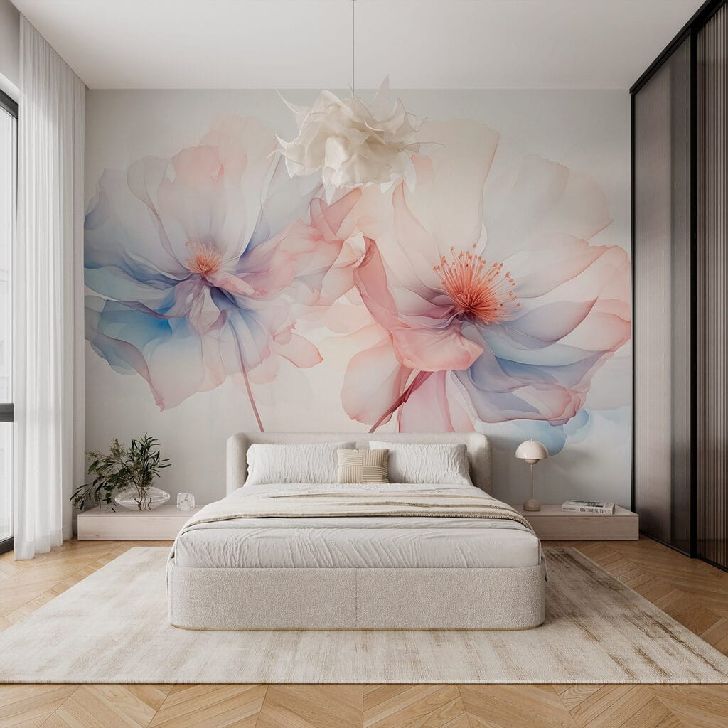 Bloemen in blauwroze aquarel — interieur 1