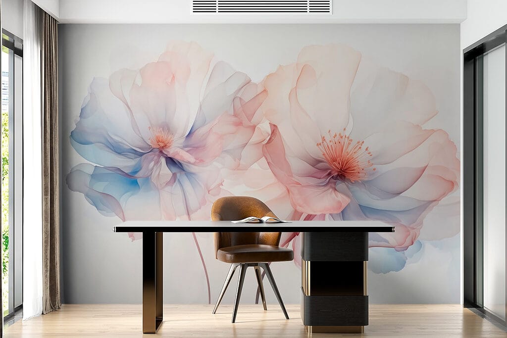 Bloemen in blauwroze aquarel — interieur 2