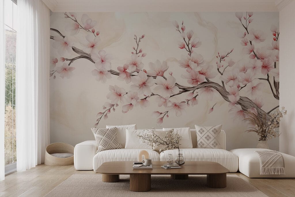 Roze bloesem langs avondlicht — interieur 2