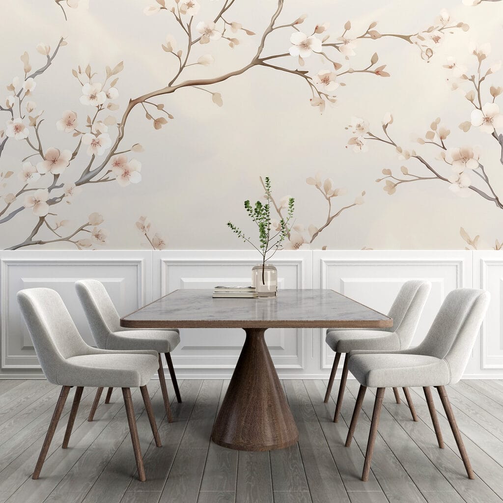 Witte bloesemtwijgen op crème — interieur 2