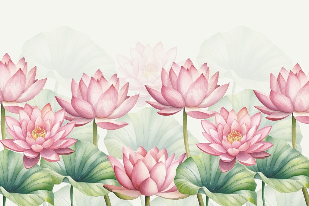 Roze lotussen boven groen — volledig ontwerp