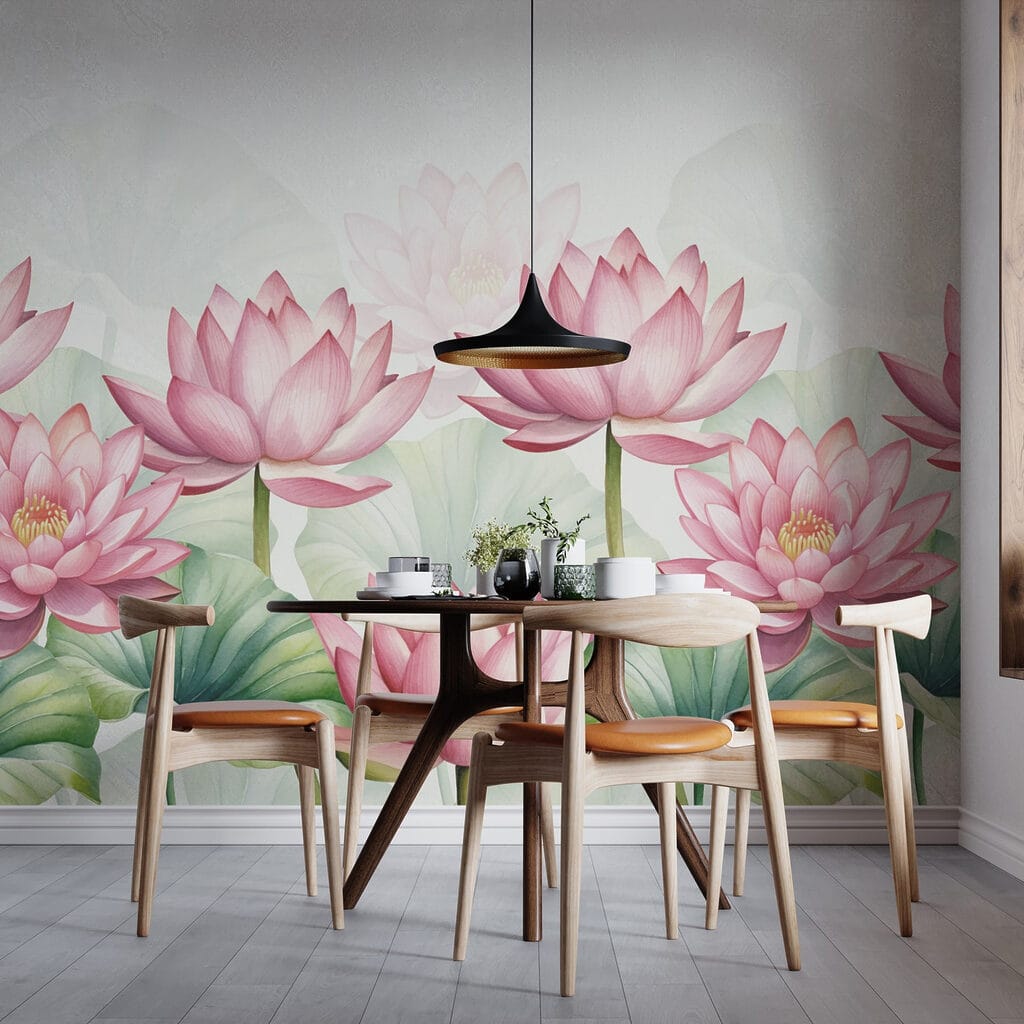 Roze lotussen boven groen — interieur 3