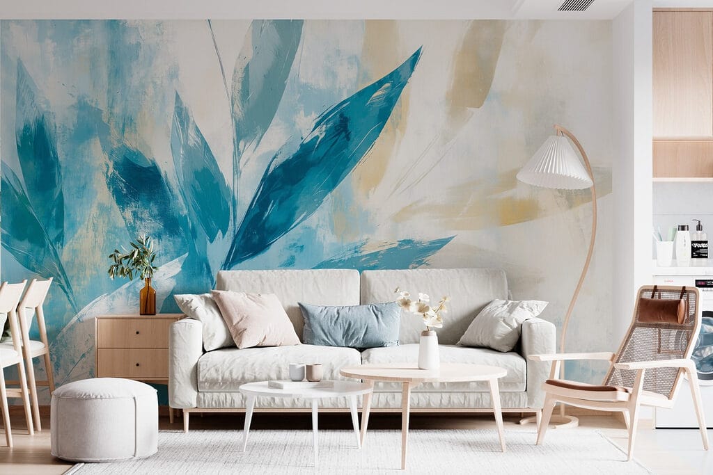 Blauwe bladeren in penseelstreken — interieur 3