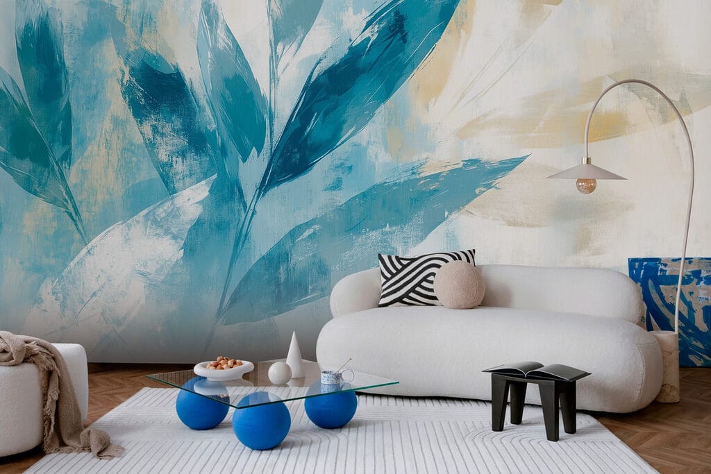 Blauwe bladeren in penseelstreken — interieur 4
