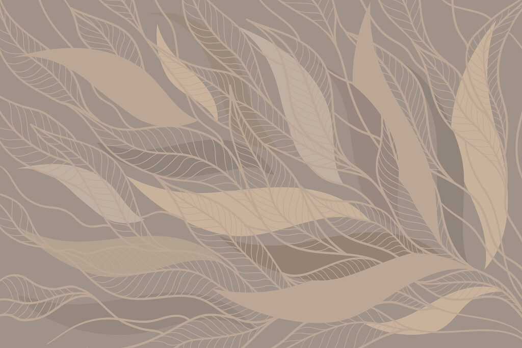 Bladlijnen op warm taupe — volledig ontwerp