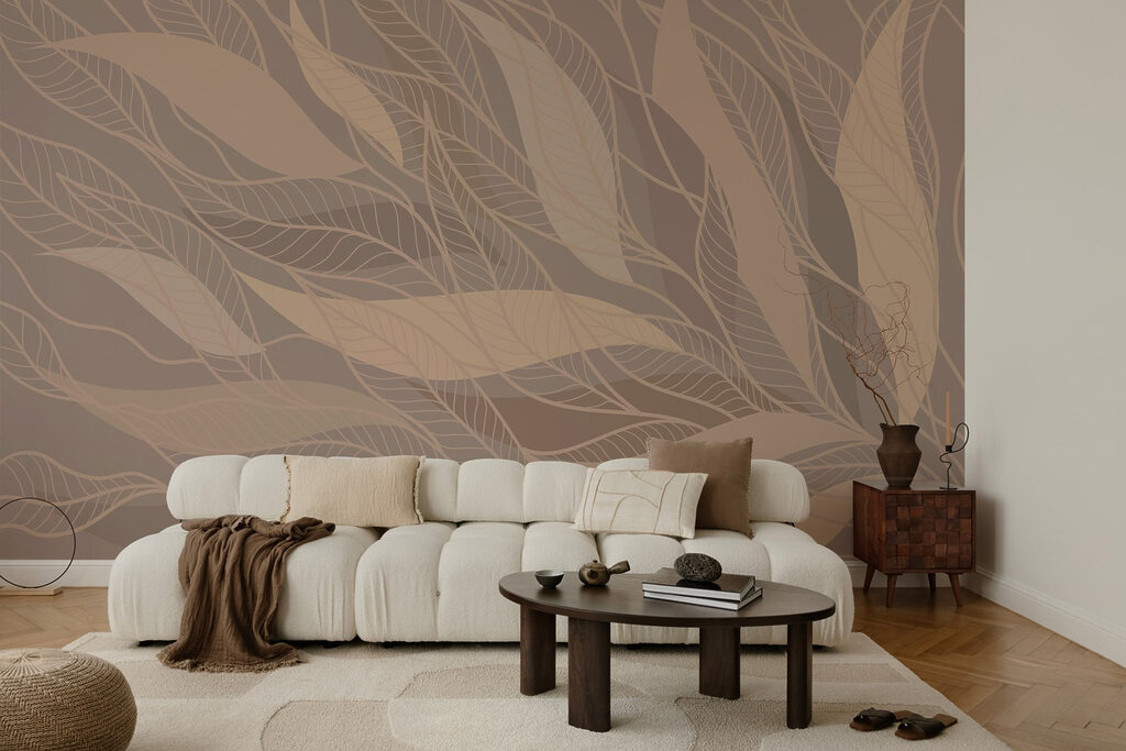 Bladlijnen op warm taupe — interieur 3
