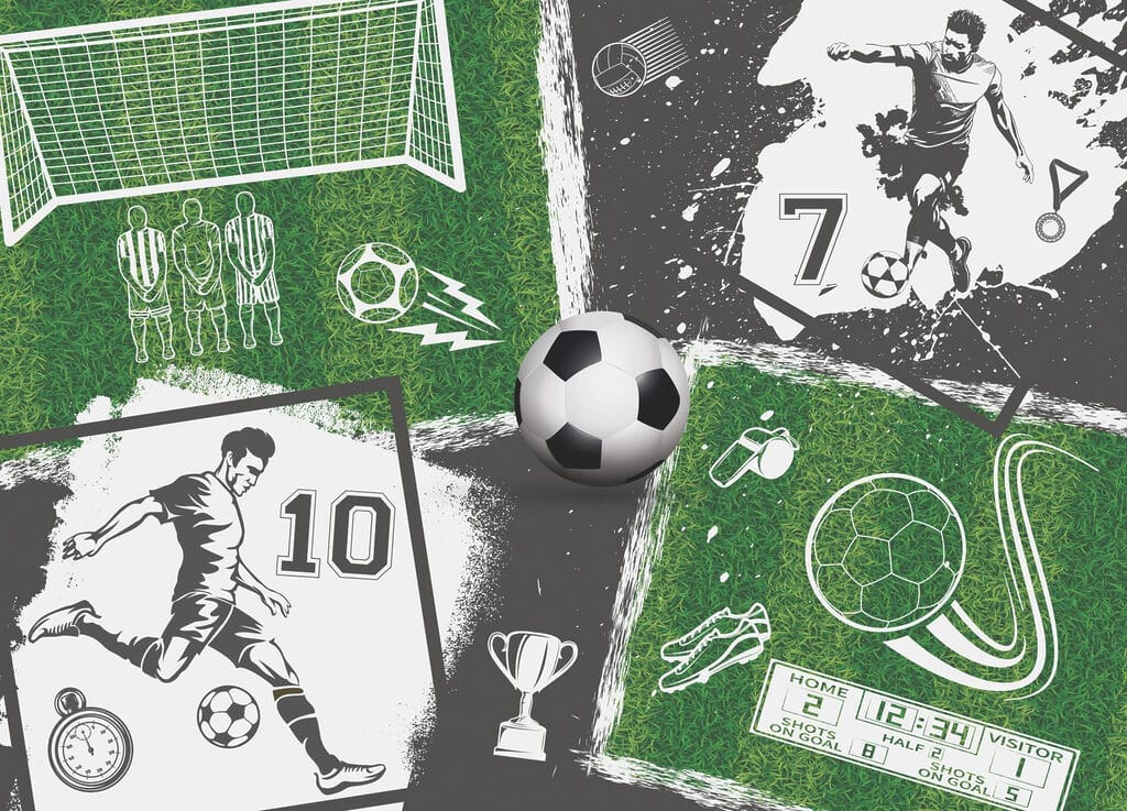 Groene en zwarte voetbalwereld — volledig ontwerp