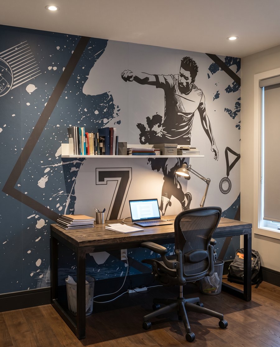 Voetbalprenten in staalblauw — interieur 6