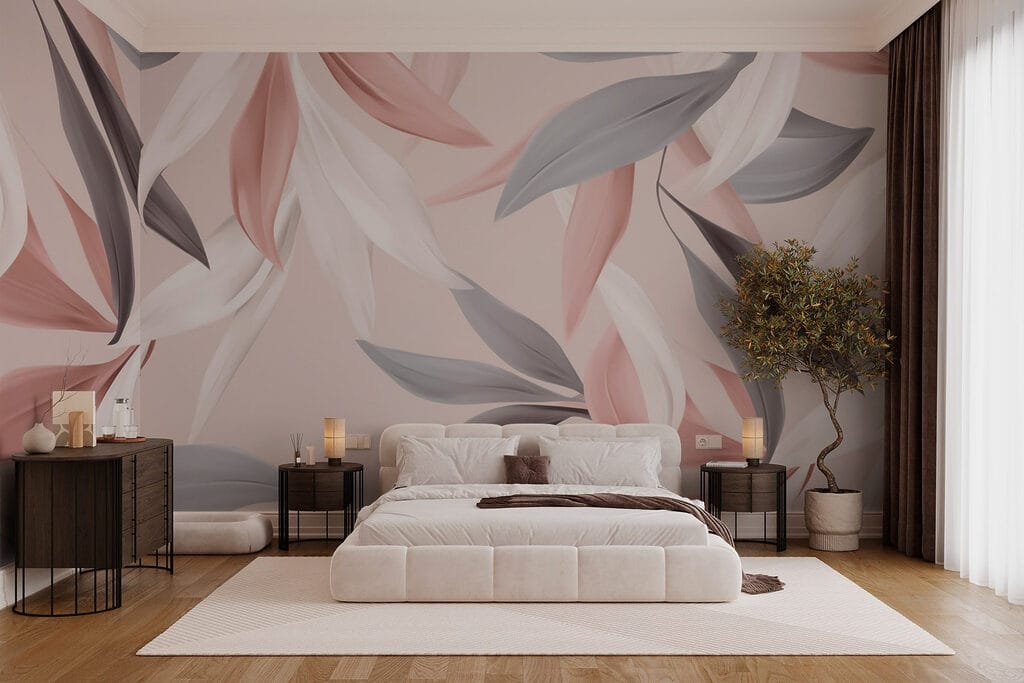 Roze bladeren naast grijs — interieur 1