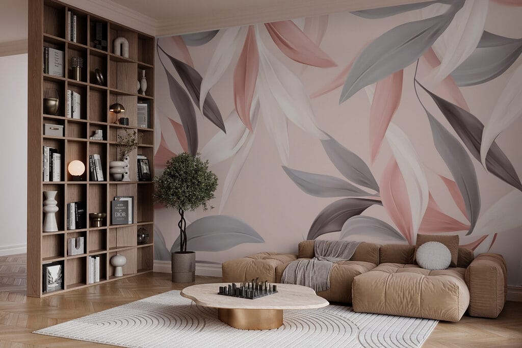 Roze bladeren naast grijs — interieur 2