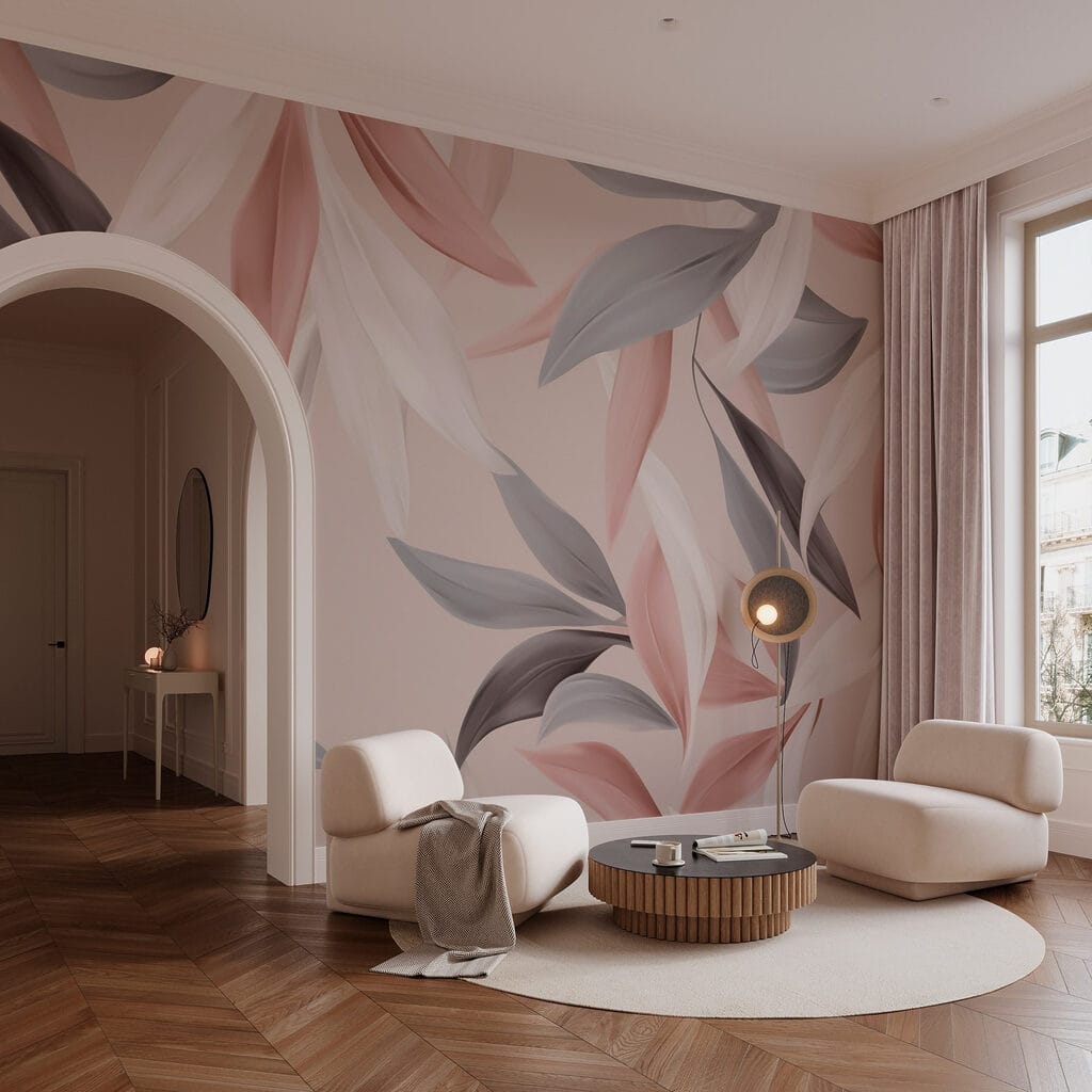 Roze bladeren naast grijs — interieur 3