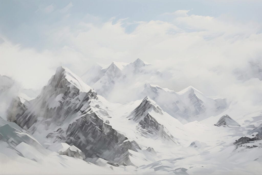 Witte bergketen onder wolken — volledig ontwerp