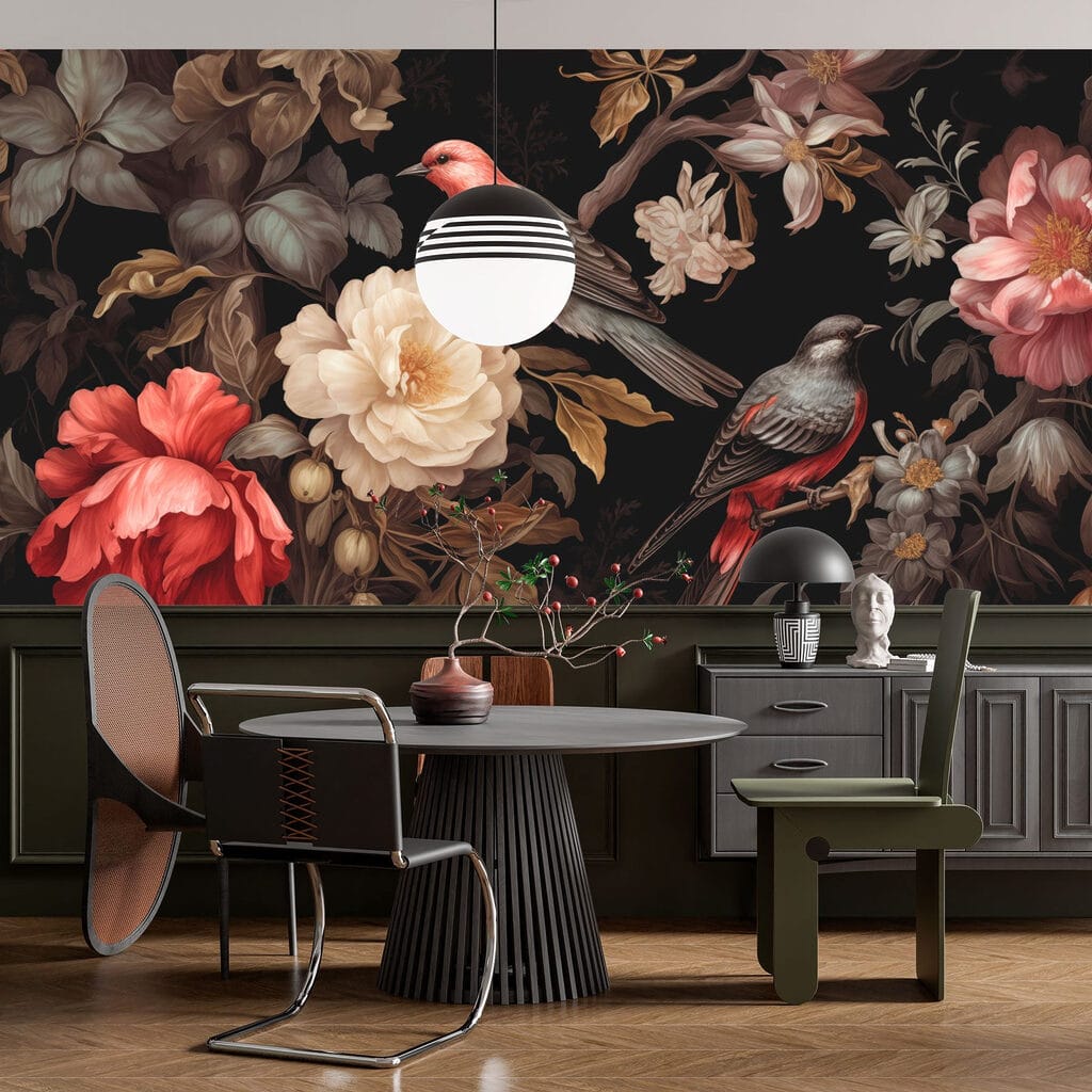 Vogels tussen donkere bloementakken — interieur 4