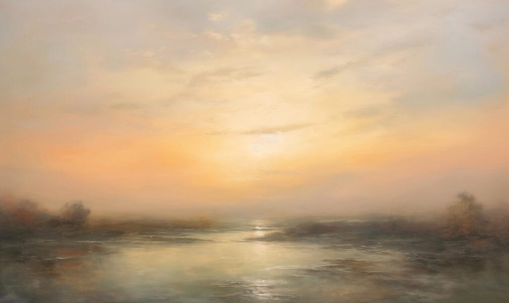 Avondlicht over stil water — volledig ontwerp