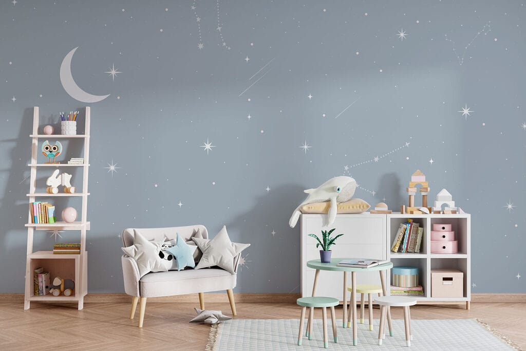 Maan in grijze sterrenlucht — interieur 1