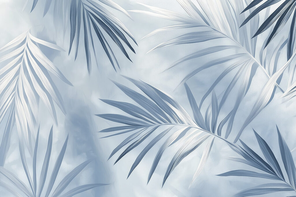 Blauwe palmbladeren kruisen elkaar — volledig ontwerp