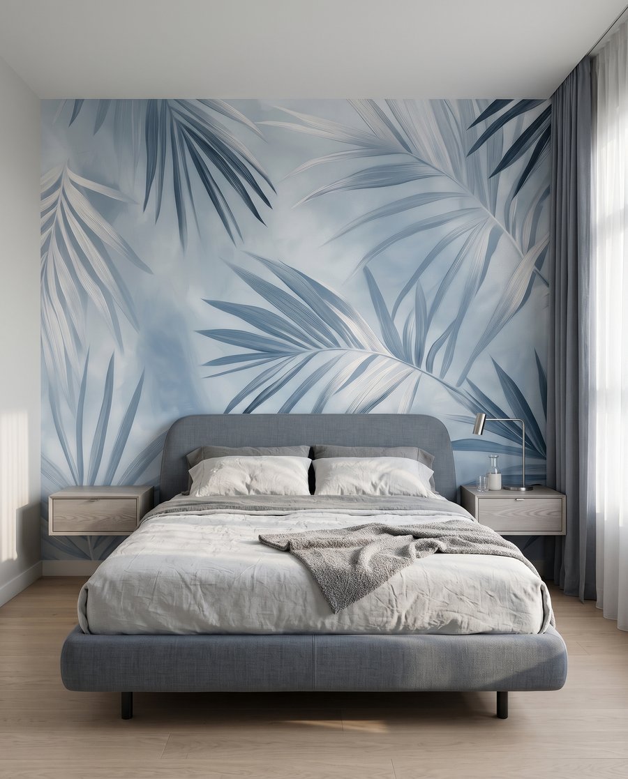 Blauwe palmbladeren kruisen elkaar — interieur 2