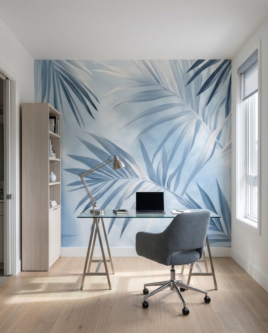 Blauwe palmbladeren kruisen elkaar — interieur 7
