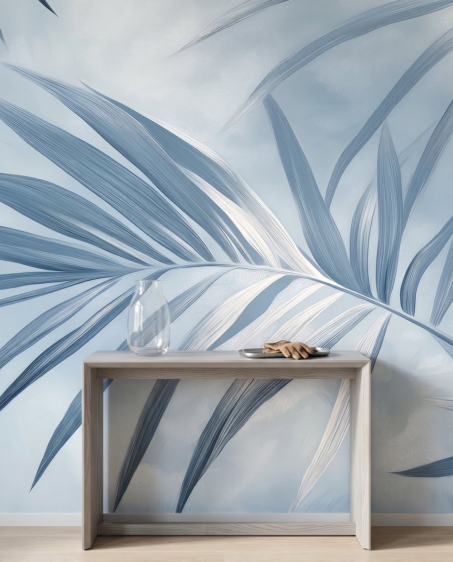 Blauwe palmbladeren kruisen elkaar — detail
