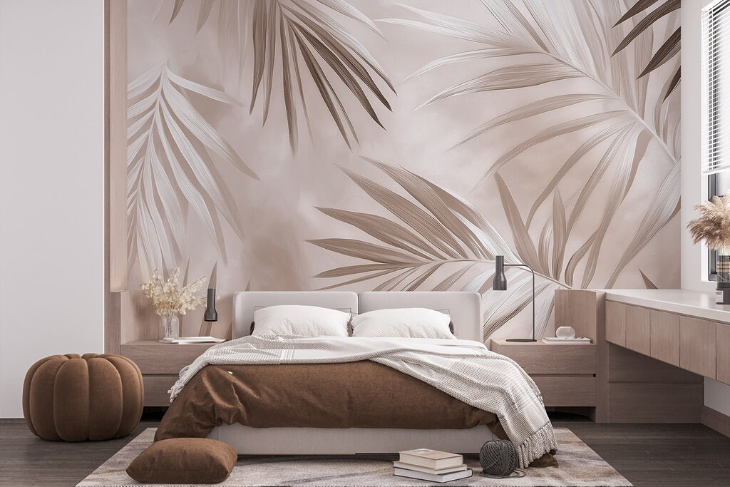 De elegante palmbladeren van de natuur&amp;#8217 in harmonie in een interieur