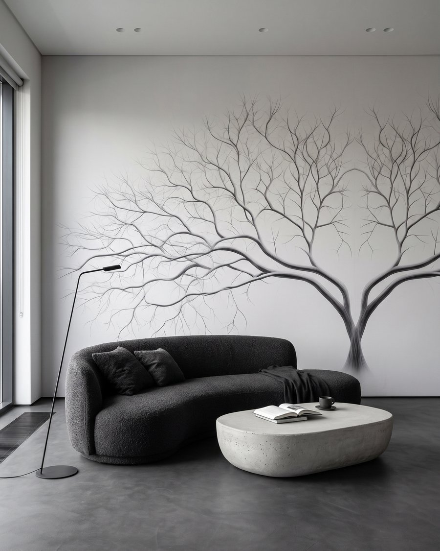 De stille winterboom in een interieur