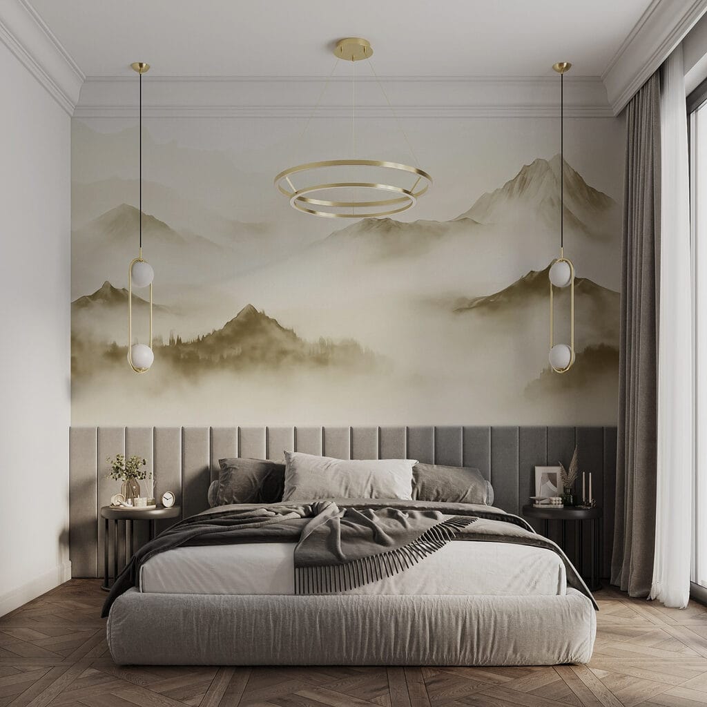 Bergtoppen boven witte dalnevel — interieur 1