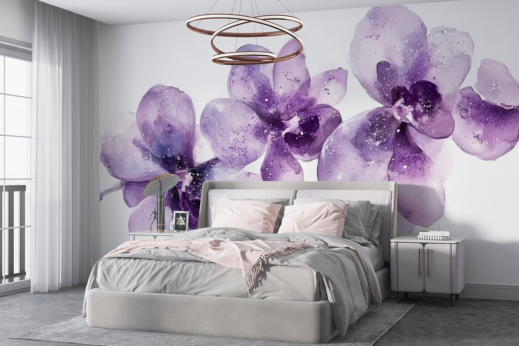 Paarse orchideeën in aquarel — interieur 1