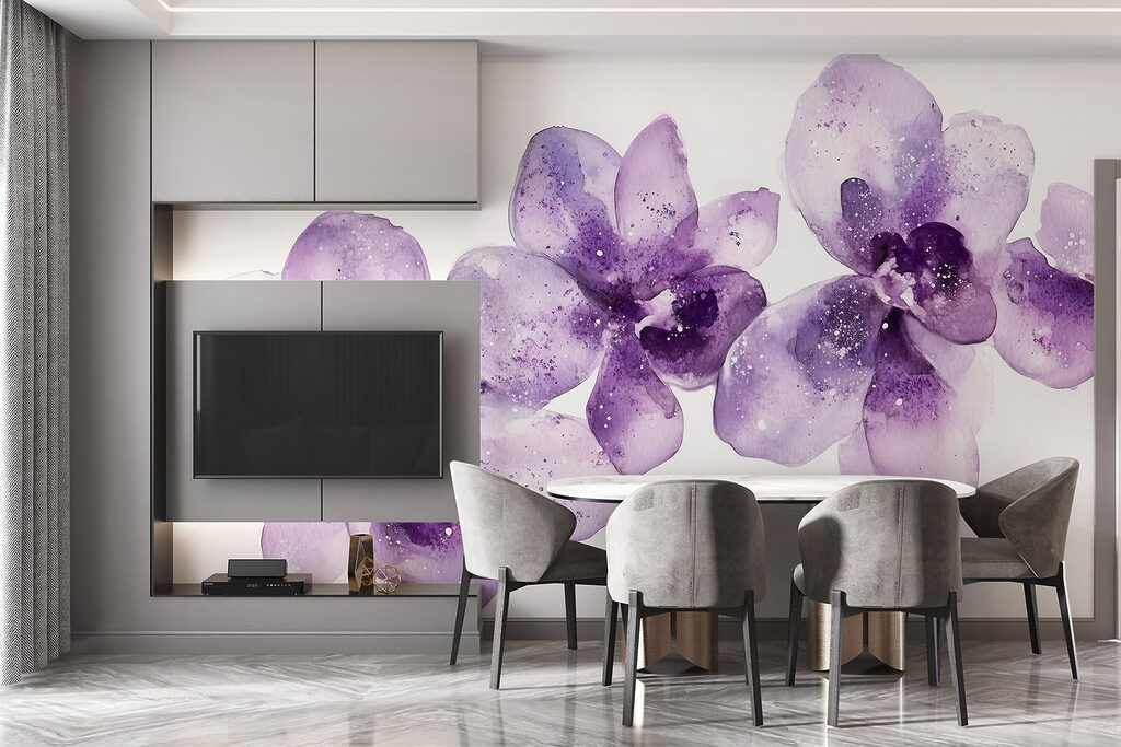 Paarse orchideeën in aquarel — interieur 3