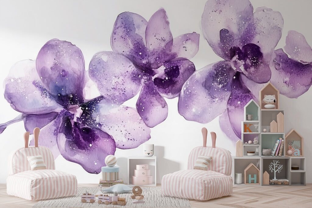 Paarse orchideeën in aquarel — interieur 4