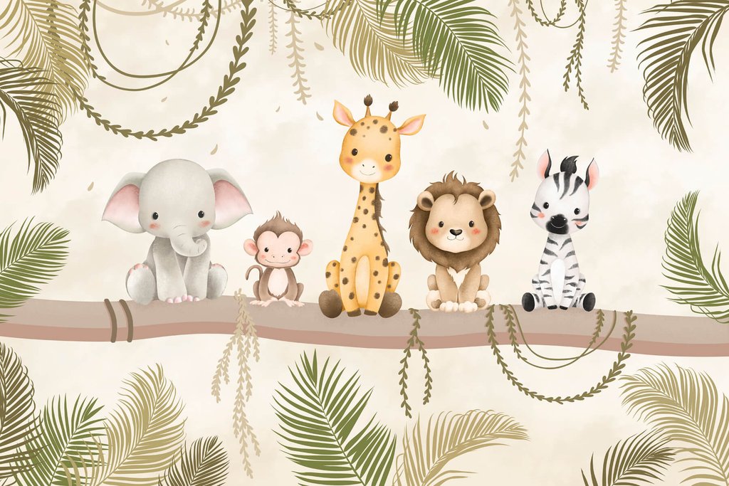 Junglevriendjes op een tak — volledig ontwerp