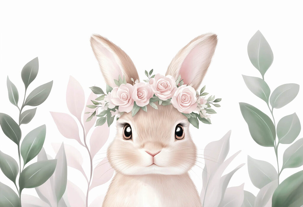 Konijntje met een bloemenkrans — volledig ontwerp