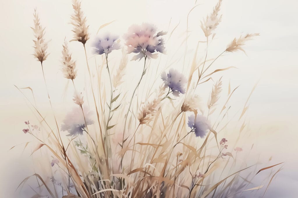Bloemen tussen droge halmen — volledig ontwerp