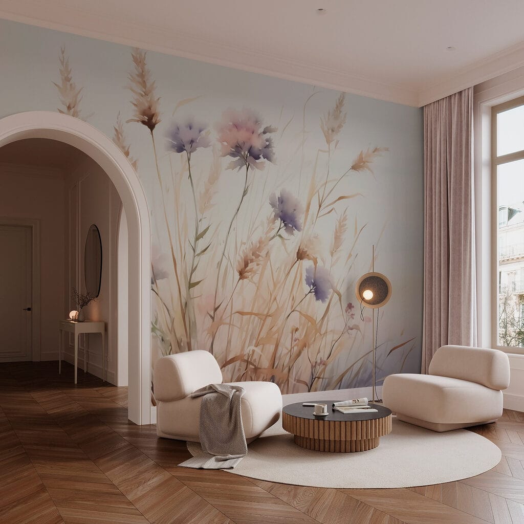 Schilderen van bloemen en gras in een interieur