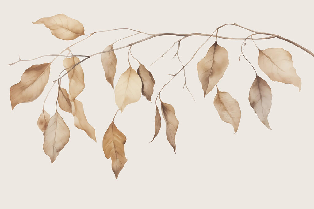 Bruine bladeren hangen neer — volledig ontwerp