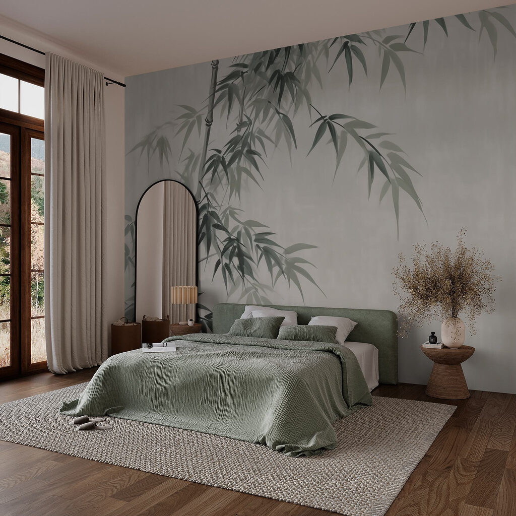 Bamboe met bladeren in een interieur