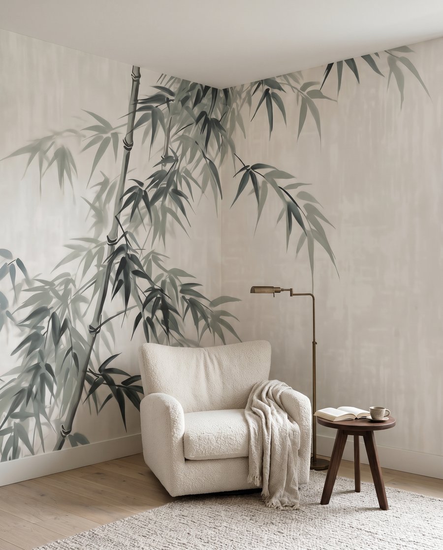Bamboe in grijze stilte in een interieur