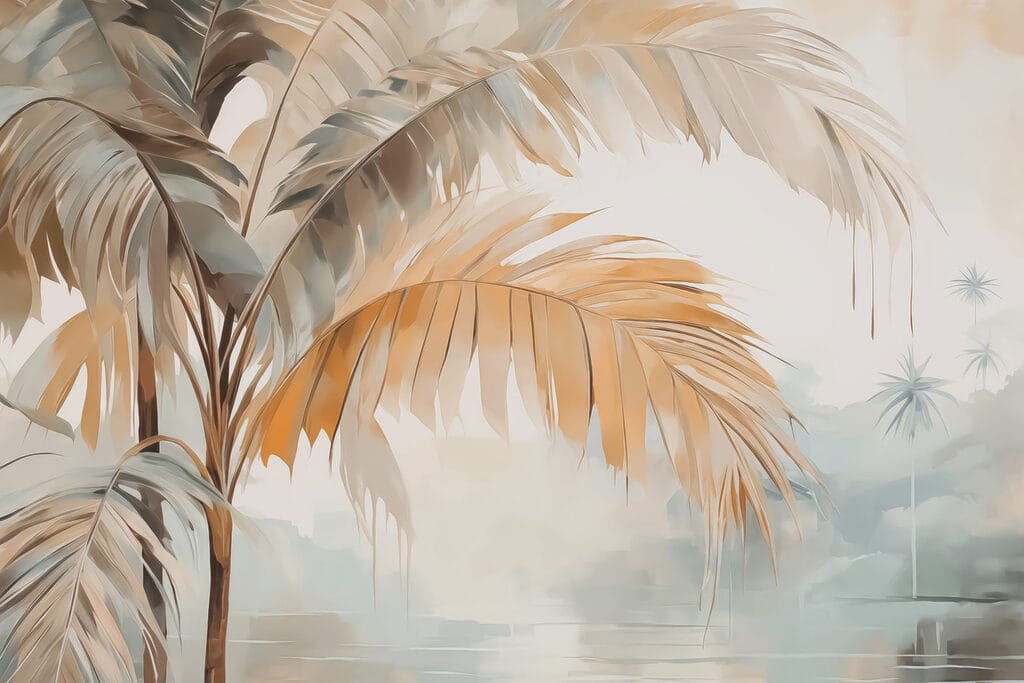 Palmbomen in de mist — volledig ontwerp