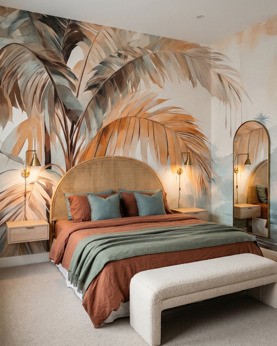 Gouden palm aan water in een interieur