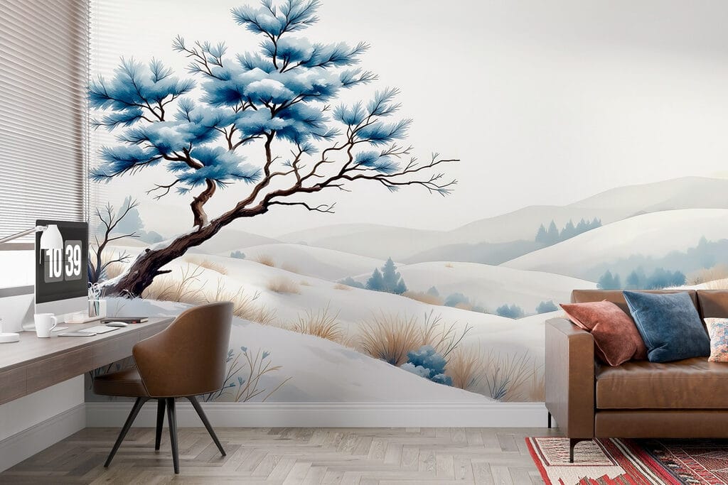 Blauwe den boven sneeuwheuvels — interieur 2