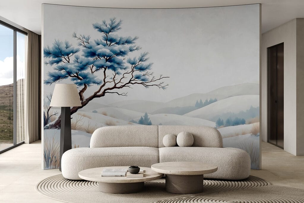 Blauwe den boven sneeuwheuvels — interieur 3