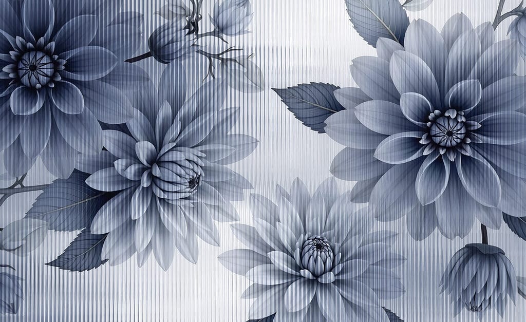 Blauwe bloemen met lijnstructuur — volledig ontwerp
