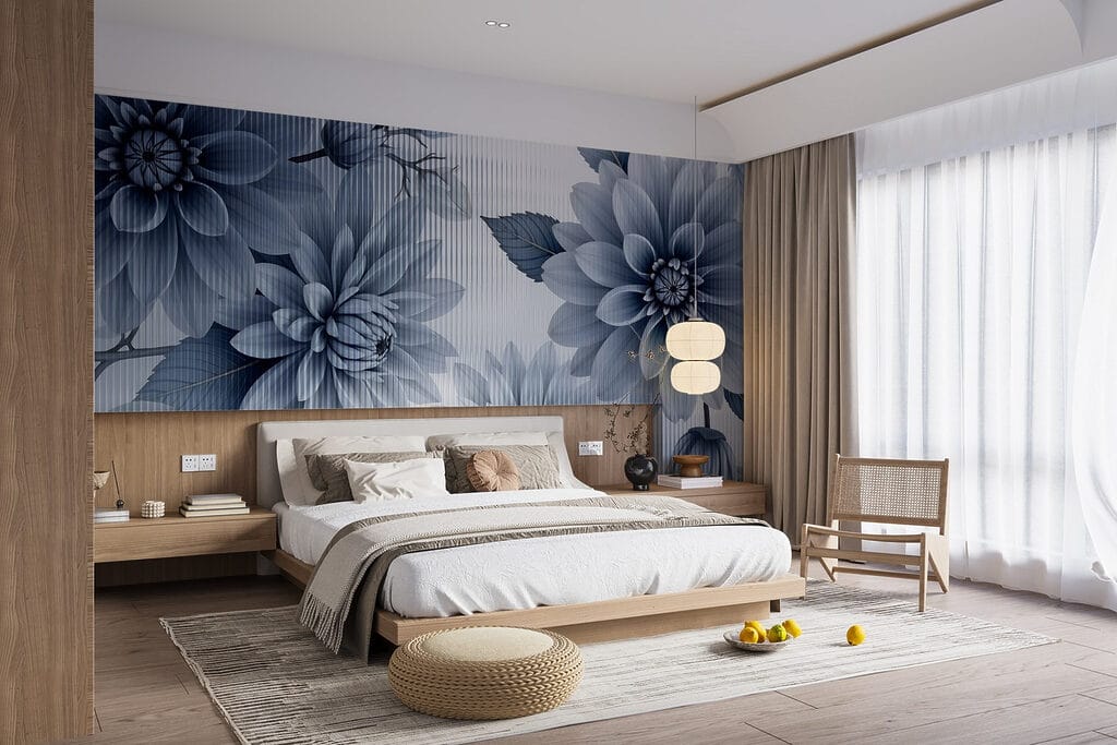 Blauwe bloemen met lijnstructuur — interieur 1