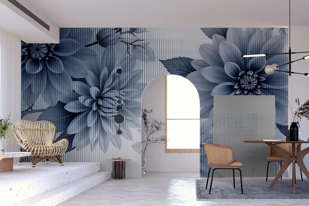 Blauwe bloemen met lijnstructuur — interieur 2