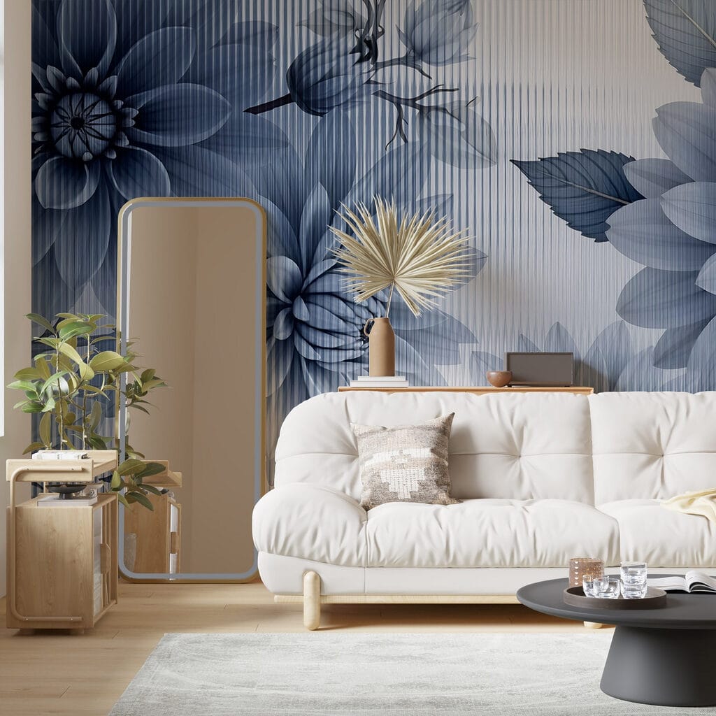 Blauwe bloemen met lijnstructuur — interieur 3