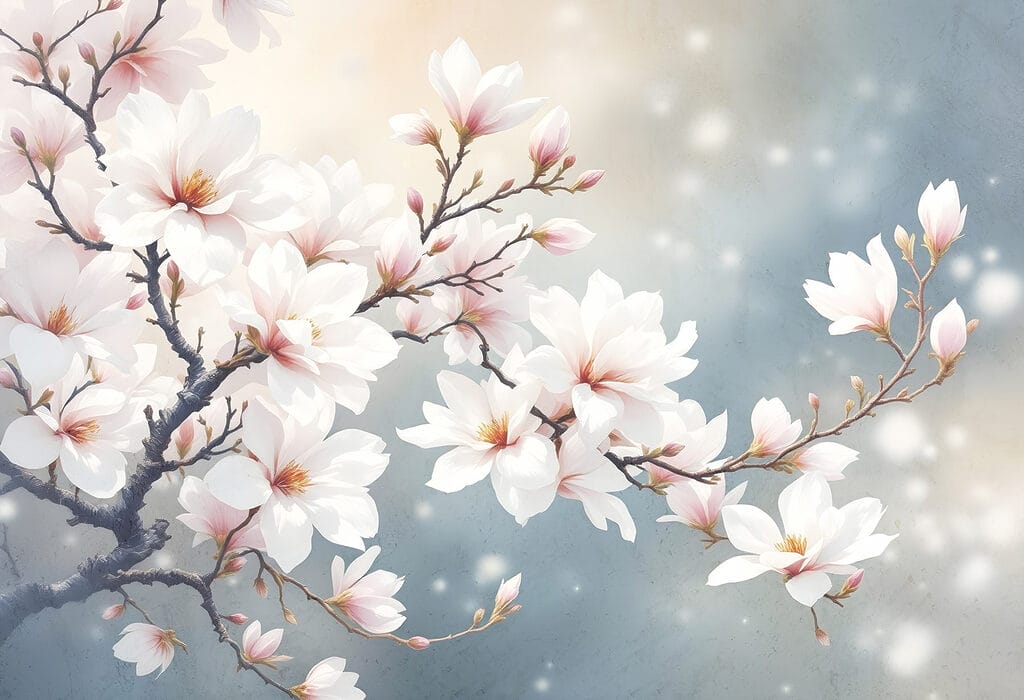 Magnolia in zacht tegenlicht — volledig ontwerp