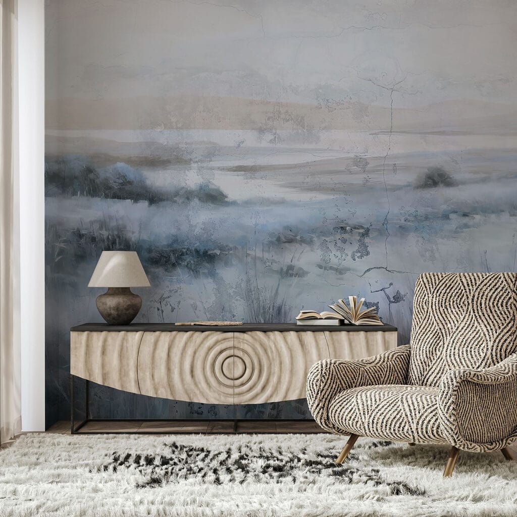 Blauwe velden in ochtendwaas — interieur 2